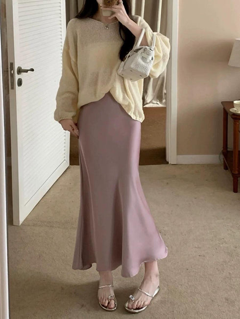 A-Line Long Satin Skirts